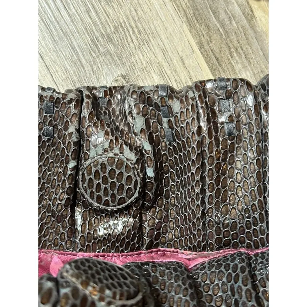 Brighton Breelan Python Snake Embossed Leather Handbag Purse Hobo Brown Grey